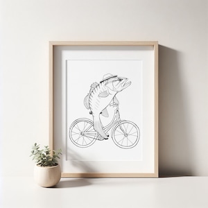 Fish on a Bike Art Print. Whimsical Wall Art. Funny Wall Decor. Feminist Fish. Cute Bicycle Wall Poster Art. Unique Gift for him, for her