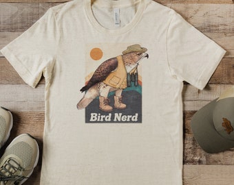 Hawk Bird Nerd Triblend T Shirt. Birding Apparel. Mens Woman's Tee Red Tailed Hawk Hiker Outdoors Nature Shirt Bird Watcher Birder Dad Gift.