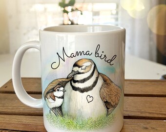 Mama Bird Mug Sweet Cute Mothers Day Gift for Mom Coffee Beverage Cup Mom & Baby Birds New Mom Bird Lover Watcher Birder Momma Watercolor