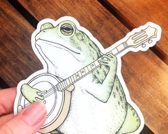 Bluegrass Vinyl Sticker - Banjo Frog Bumper Sticker - Waterproof Water bottle Sticker - Funny Toad Gift - Die Cut Hipster Bluegrass Decal