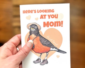 Mother's Day Bird Nerd Card. Cute Mothers Day Card. Birding Lover / Watcher / Birder.  Funny Bird Gift for Mom Robin.