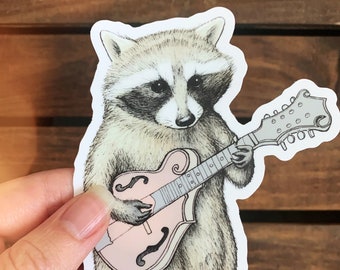 Bluegrass Raccoon Vinyl Sticker – Waterproof Mandolin Decal