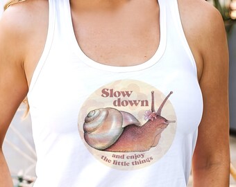 Spring Garden Tank Top Snail Shirt. Cute Racerback. Snail Girl Era Gift for Her. Snail Lover Cottage Core Nature. Slow Down Triblend Apparel