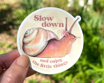 Vinyl Snail Sticker. Waterproof Garden Water Bottle / Laptop Decal. Slow Down Cute Cottage Core Iridescent Snail Girl Era Gift for Her.