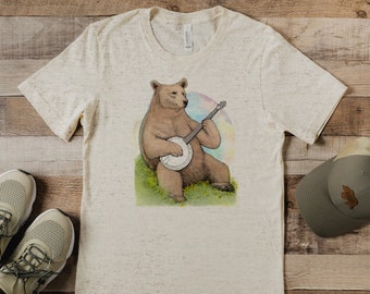Camiseta unisex con oso banjo de bluegrass. Ropa de bluegrass. Camiseta triblend para hombre y mujer. Camiseta country. Camiseta geek. Regalo para el festival de bluegrass.