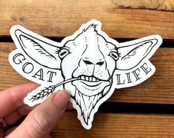 おもしろいヤギの生活を描いたビニール製バンパーステッカー。防水ウォーターボトル用ラップトップデカール。ファームガールのイラストが描かれた動物ステッカー。かわいい田舎風ヤギのギフト。