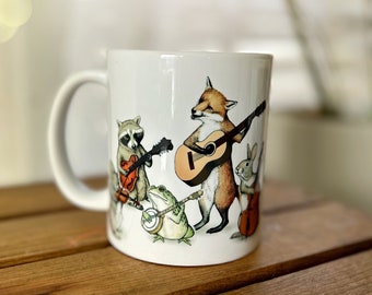 Bluegrass Animal Band Mug. Beverage Cup. Bluegrass Lover Gift. Funny Music Gift. Cute Illustrated Mug. Country Whimsical Cup.