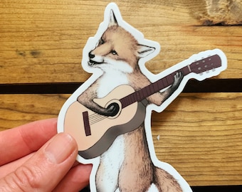 Bluegrass Vinyl Sticker - Fox Guitar Bumper Sticker - Waterproof Water bottle Sticker - Funny Fox Gift - Hipster Bluegrass Laptop Decal