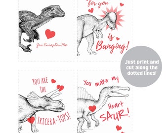 Dinosaur Valentine Set Printable Art. Nerdy Funny Dinosaur Cards. Science Puns. School Valentines. Dinosaur Love Digital Download.