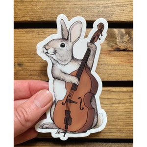 Bluegrass Vinyl Sticker. Bunny Upright Bass Bumper Sticker. Waterproof Water bottle Sticker. Funny Rabbit Gift. Hipster Laptop Sticker
