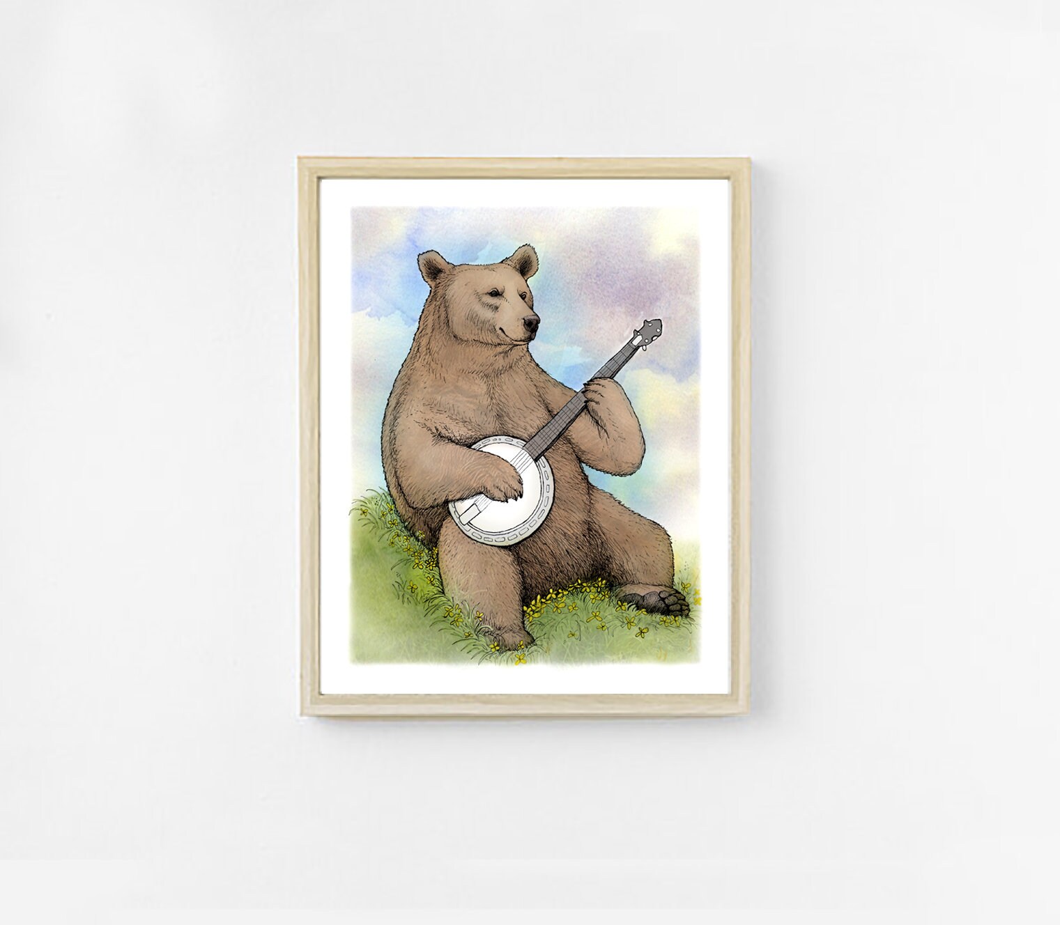 Printable Bluegrass Banjo Bear Art Print. Animal Band Music Class ...