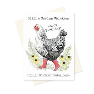 Printable Spring Chicken Funny Birthday Card Country Hen in Boots Happy Birthday. Fabulous Cute Chicken Digital Download Print Yourself.