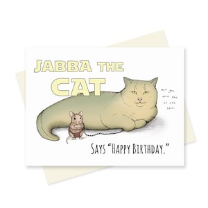 Carte d'anniversaire imprimable Jabba le chat. Joyeux anniversaire de chat drôle. Carte d'anniversaire Star Space Boyfriend. Téléchargement numérique Geeky Nerdy Wars.
