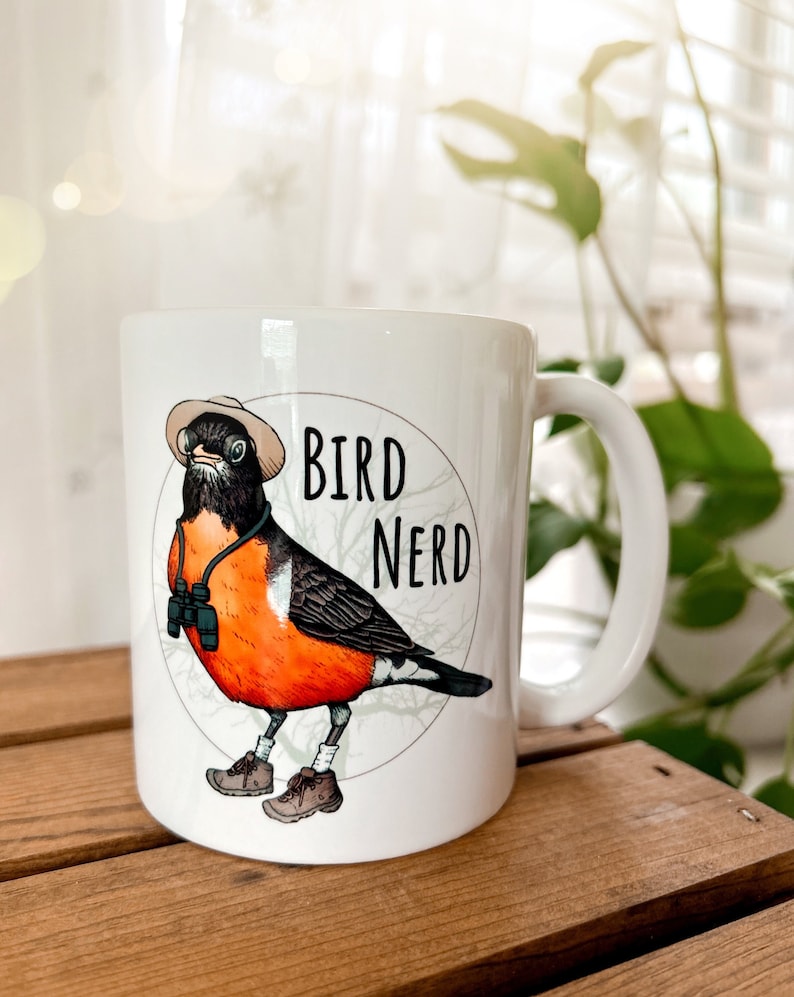 Bird Nerd Mug. Birding Beverage Cup. Bird Lover. Funny Bird Watcher Gift. Cute Illustrated Robin Mug. Birder Gift. image 3