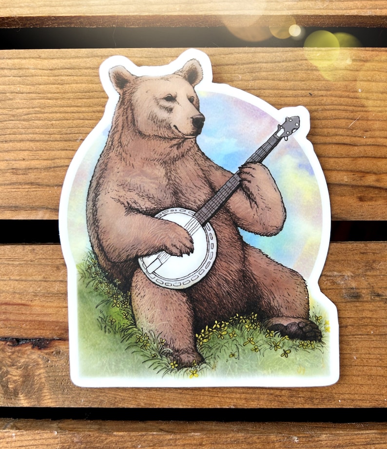 Bluegrass Banjo Bear Vinyl Sticker. Brown Bear Bumper Sticker ...