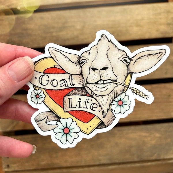 Goat Life Vinyl Bumper Sticker. Tattoo Style Retro Country Goat Gift. Waterproof Water Bottle Laptop Decal. Farm Illustrated Goat Lover