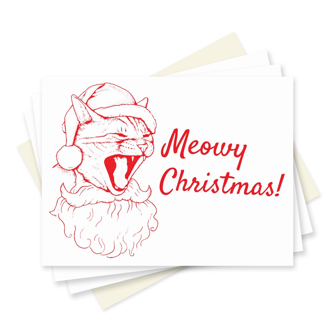 Meowy Christmas Card Set. Funny Cat Holiday Card Pack. Geeky Christmas ...