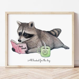 Romance Reading Raccoon Art Print. Trashy Novel Artwork for Smut Readers.