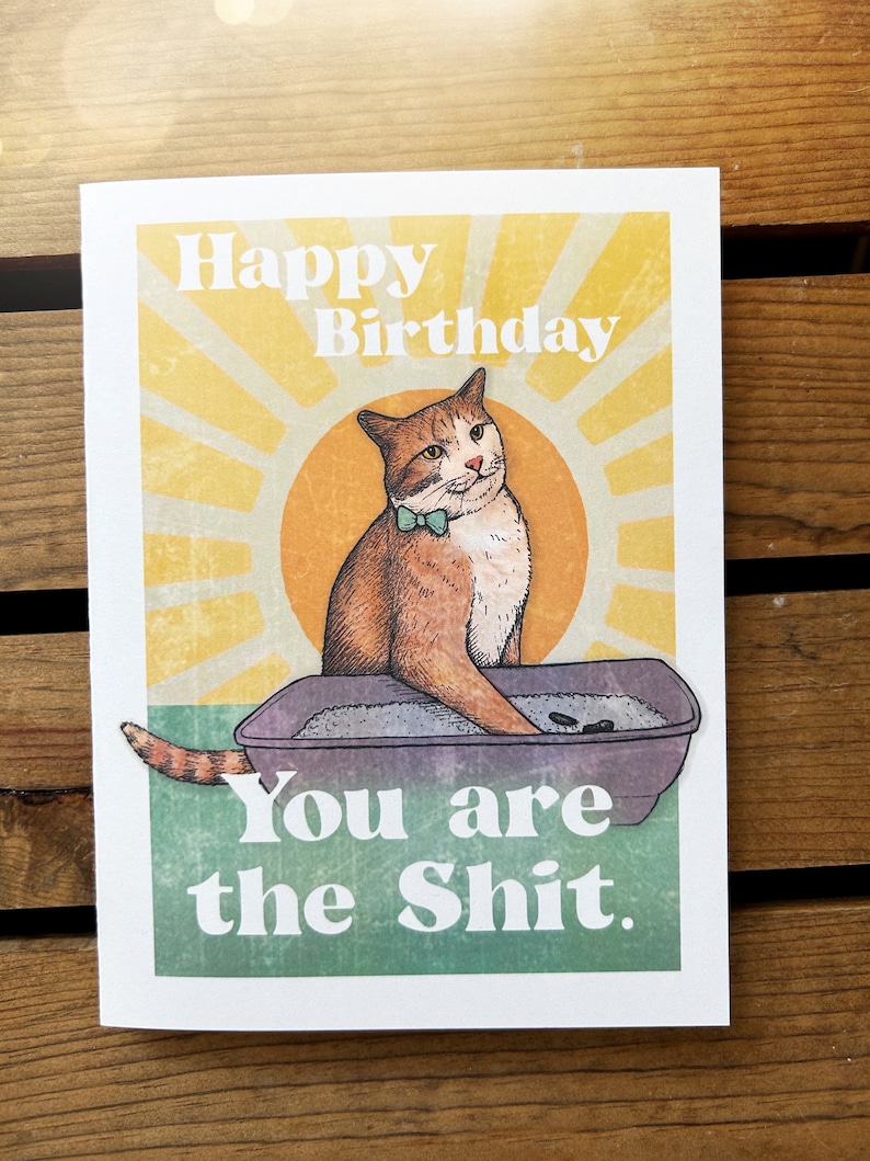 Funny Cat Birthday Card. Happy Birthday You are the Shit. Cat Boyfriend / Girlfriend Birthday Card. Cat Lovers, Cat Mom, Cat Dad. Orange cat image 3