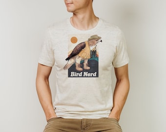 Hawk Bird Nerd Triblend T Shirt. Birding Apparel. Mens Woman's Tee Red Tailed Hawk Hiker Outdoors Nature Shirt Bird Watcher Birder Dad Gift.