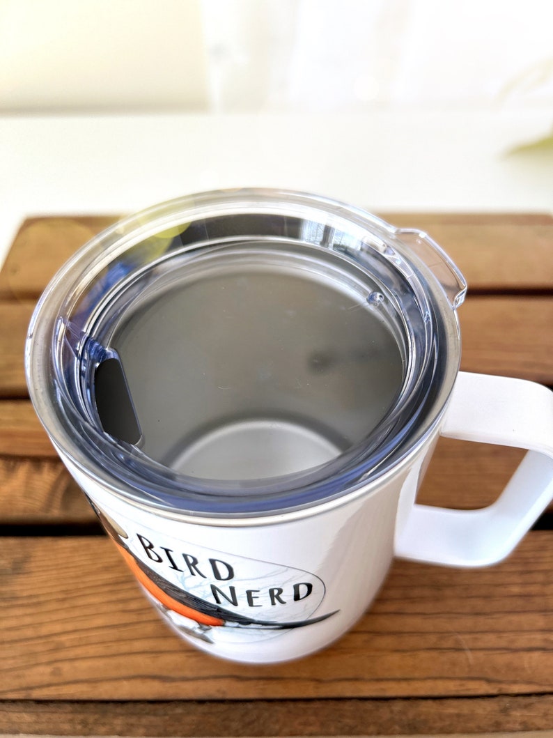 Camping Bird Nerd Mug. Birding Stainless Steel Beverage Cup. Bird Lover. Funny Bird Watcher Cute Illustrated coffee tumbler. Birder Gift. image 4
