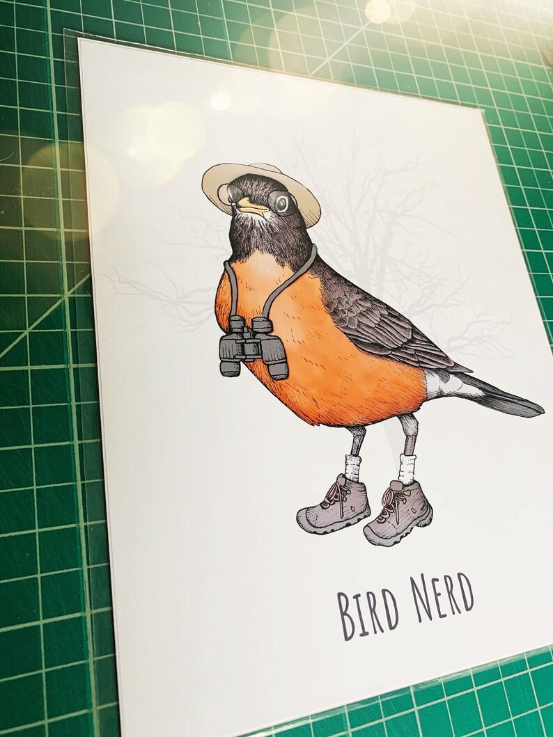 Bird Nerd Art Print. Birding Artwork. Birdwatcher Gift. Birder Print. Songbird Illustration. Bird Lover Gift. Funny Bird Watching. Robin. image 5