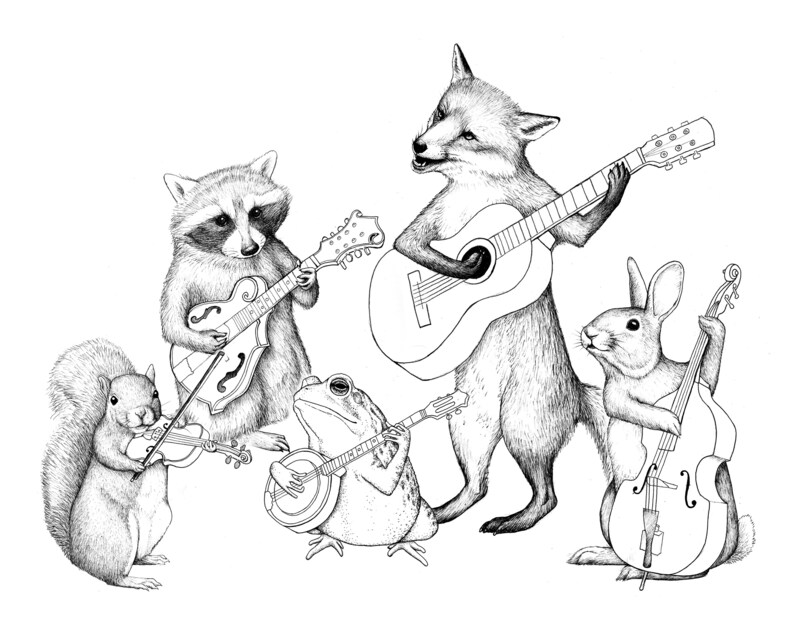 Cute Printable Coloring Pages of Bluegrass Musical Animals. Coloring ...
