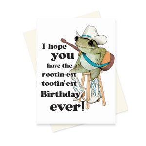Afdrukbare cowboykikker grappige verjaardagskaart Country Happy muzikale gitaar. Schattige vriend Rootin Tootin Print Yourself digitale download.