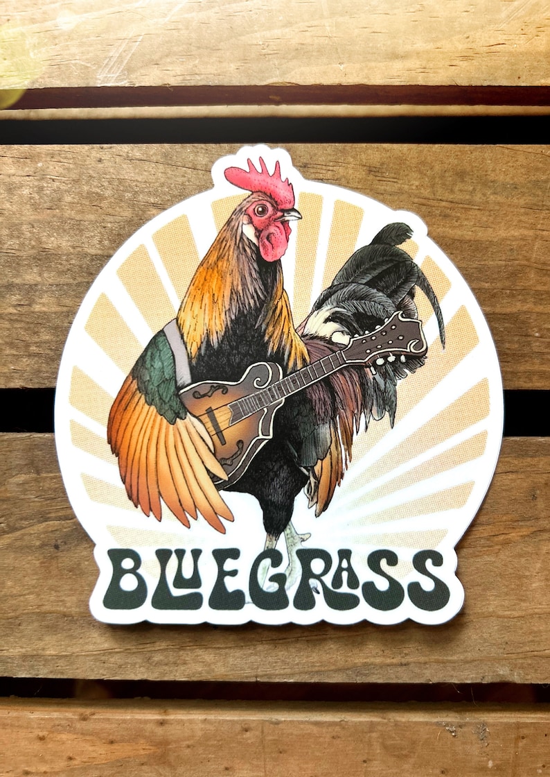 Bluegrass Rooster Vinyl Sticker. Funny Festival Music Bumper Sticker ...