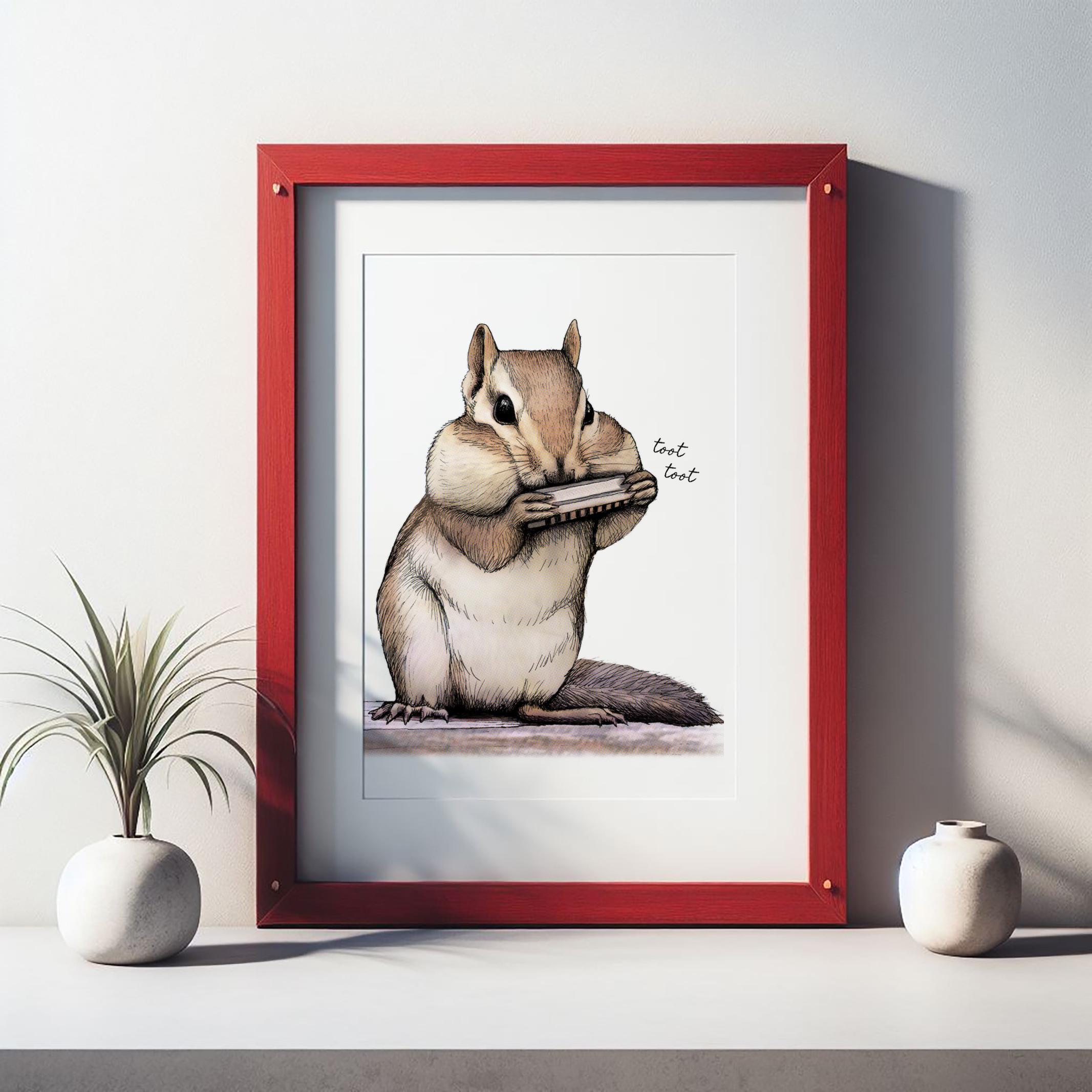 Funny Chipmunk Art Print. Rock & Blues Harmonica Sweet Musical Chipmunk ...