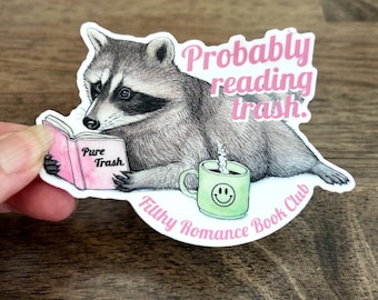 Romance Reading Raccoon Waterproof Vinyl Sticker