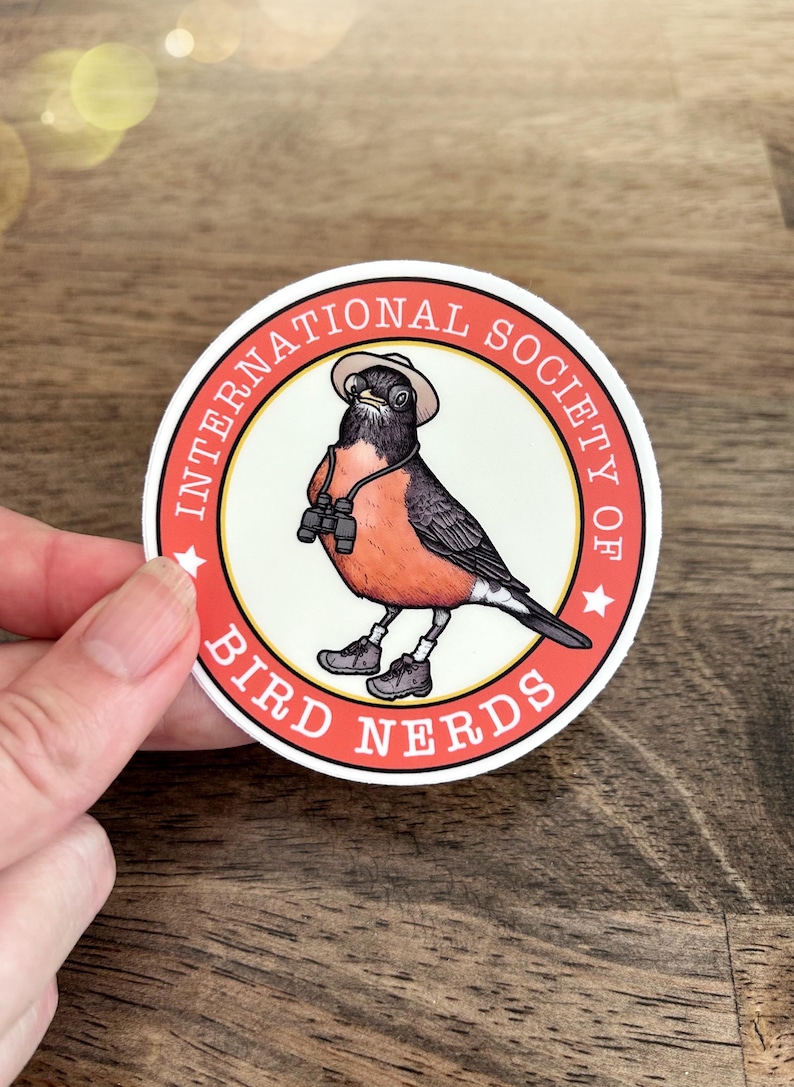 Bird Nerd Vinyl Sticker. Birding Bumper Sticker. Bird Lover Water Bottle Sticker. Funny Bird Watcher Gift. Hipster Laptop Sticker. Robin. image 1
