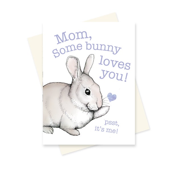 Printable Sweet Bunny Mothers Day Card. Cute Rabbit Mothers Day. Love you Mom Gift.  Unique Animal Art Digital Download Print Yourself.