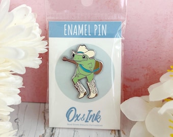 Cowboy Frog and Guitar Hard Enamel Pin.