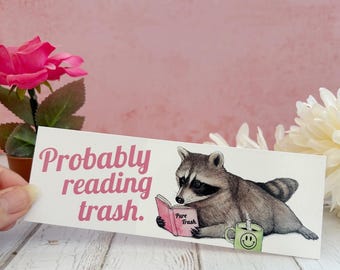 Romance Reading Raccoon Bookmark. For Trash Novel Smut Lovers.