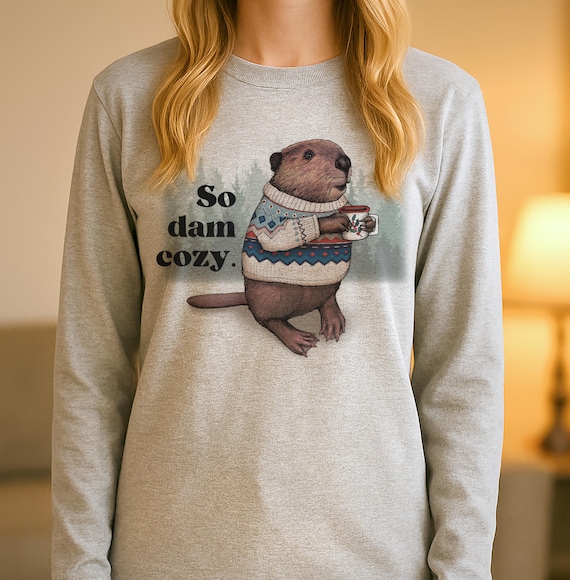 Cozy Beaver Long Sleeve Shirt. Fall Winter Apparel Men's Woman's Tee Cozy Season Funny Shirt. Woodland Christmas Nordic Sweater Holiday Gift