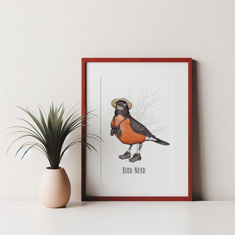 Bird Nerd Art Print. Birding Artwork. Birdwatcher Gift. Birder Print. Songbird Illustration. Bird Lover Gift. Funny Bird Watching. Robin. image 4