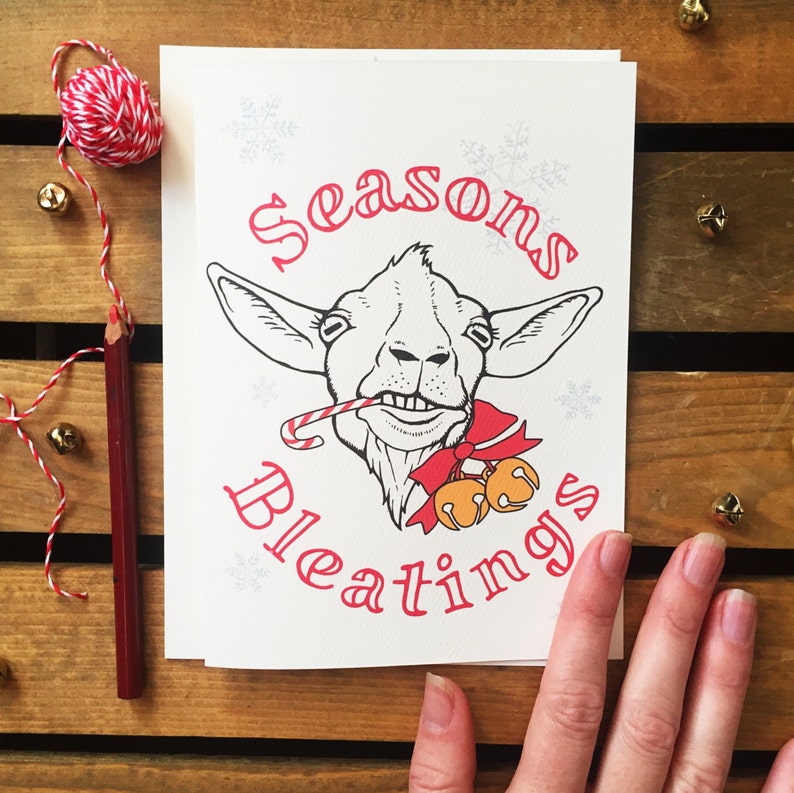 Goat Christmas Card. Seasons Greetings. Funny Goat Card. Farm Etsy
