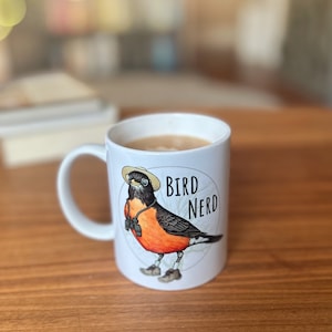 Bird Nerd Mug. Birding Beverage Cup. Bird Lover. Funny Bird Watcher Gift. Cute Illustrated Robin Mug. Birder Gift. image 2