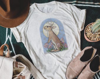 Jackalope Cryptid Shirt Unisex. Unique Magical Creature Gift. Cute Moon Stars Rabbit Antlers Astrology Tee. Cryptozoology Womens TShirt.