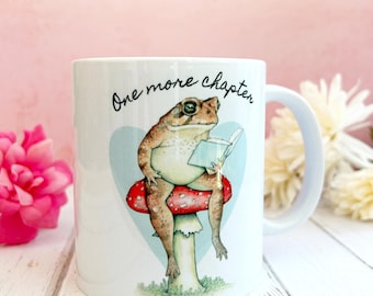 Reading Toad on Toadstool Ceramic Coffee Mug. Cottagecore Book Lover Gift.