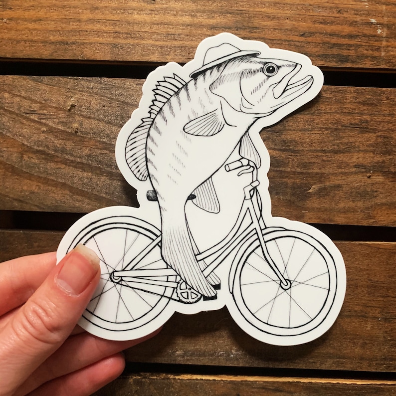 Bicycle Vinyl Sticker. Fish on Bike Bumper Sticker. Waterproof Etsy