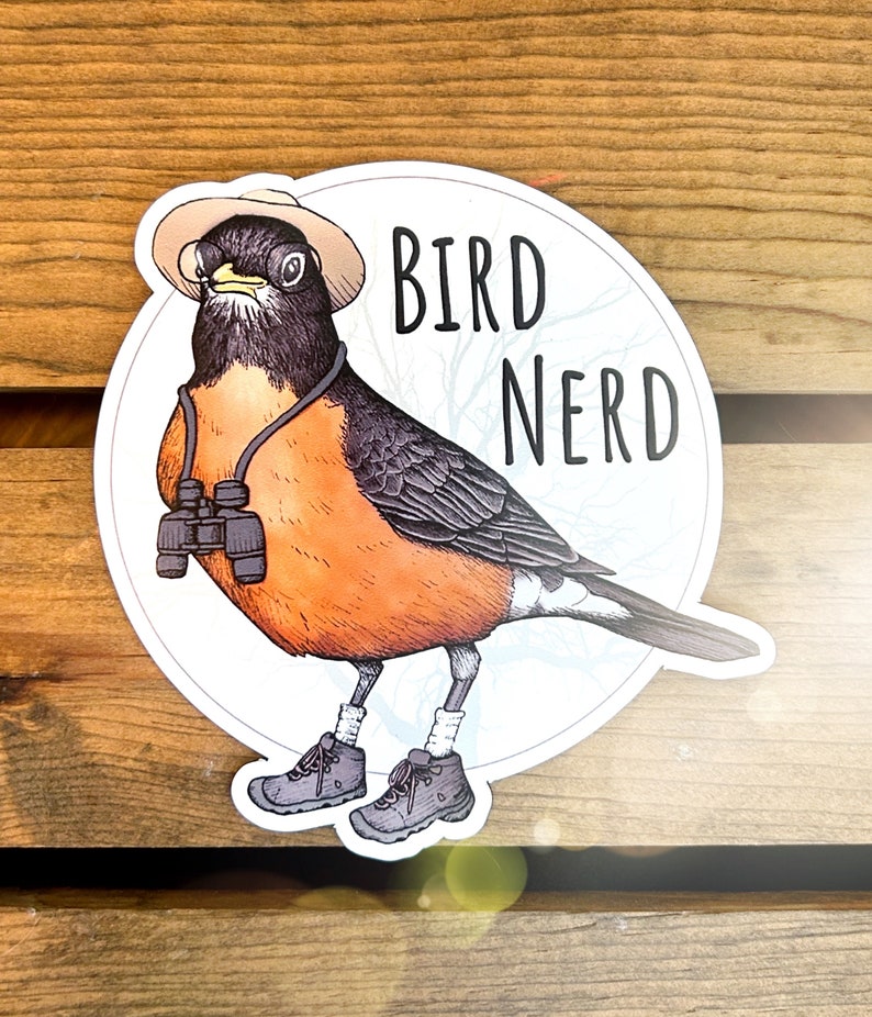 Bird Nerd Magnet. Birding Fridge Magnet. Bird Lover Car Magnet. Funny Bird Watcher Gift. Robin Illustrated Art Magnet. Car Decal. image 2