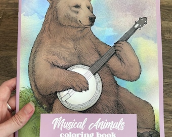 Libro para colorear de animales musicales. Para adultos y niños - Ilustraciones originales.