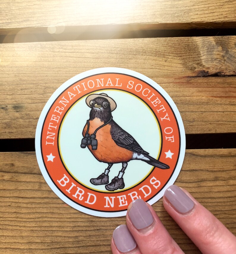 Bird Nerd Vinyl Sticker. Birding Bumper Sticker. Bird Lover Water Bottle Sticker. Funny Bird Watcher Gift. Hipster Laptop Sticker. Robin. image 3