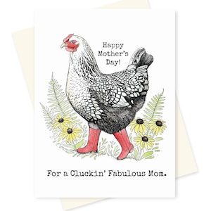 Lustige Huhn Mutter-Tageskarte. Einzigartige Süße Huhn Stiefel Gluckern Fabelhafte Mutter Henne Happy Mothers Day. Geschenk für Mama Blumen Bauernhof