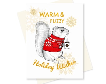 Printable Holiday Sweater Squirrel Christmas Card. Winter Season Woodland Animal Digital Download Print Yourself.