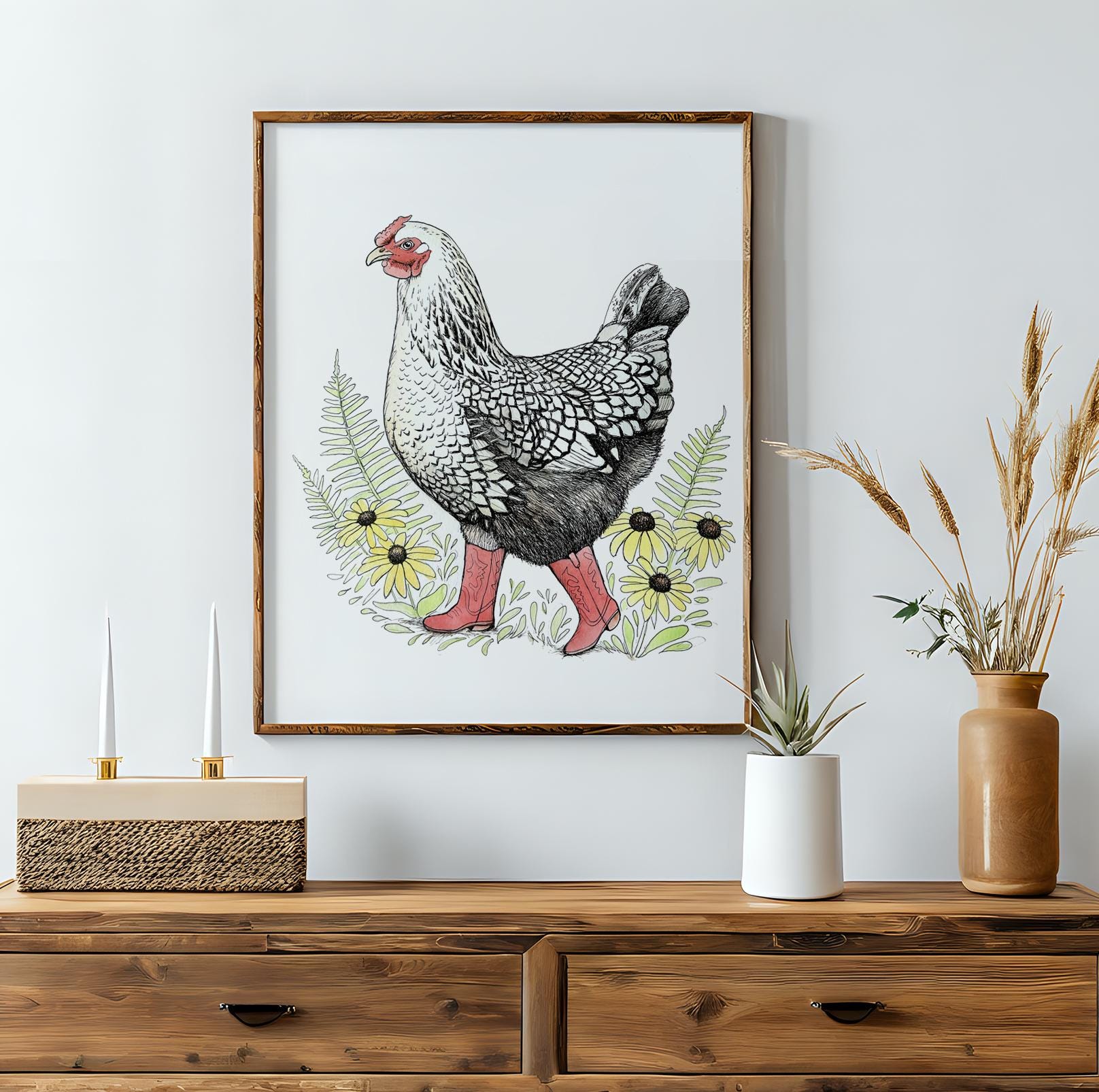 Printable Hen Chicken Vintage Style Drawing. Farmhouse Wall Art Print ...