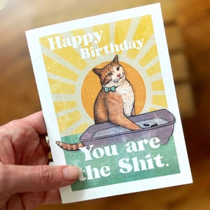 Funny Cat Birthday Card. Happy Birthday You are the Shit. Cat Boyfriend / Girlfriend Birthday Card. Cat Lovers, Cat Mom, Cat Dad. Orange cat image 2