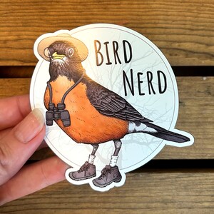 Bird Nerd Magnet. Birding Fridge Magnet. Bird Lover Car Magnet. Funny Bird Watcher Gift. Robin Illustrated Art Magnet. Car Decal. image 3